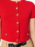 Cropped Short Sleeve Cardigan with Gold Buttons