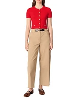 Cropped Short Sleeve Cardigan with Gold Buttons