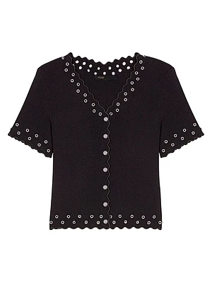 Cropped Cardigan with Eyelets
