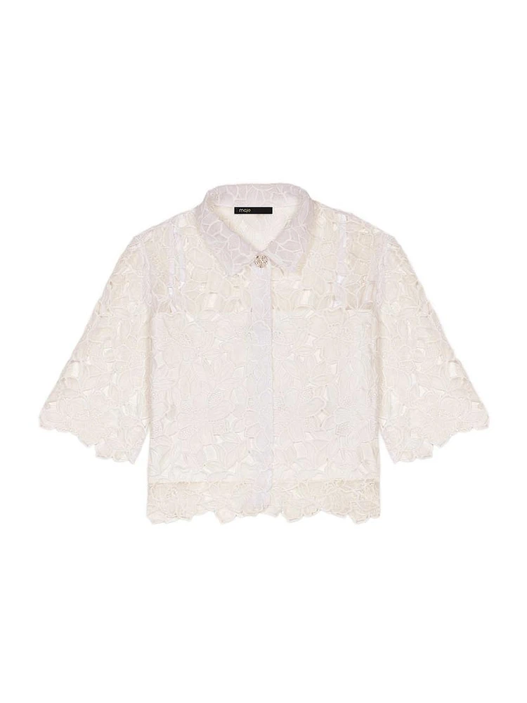 Cropped Floral Lace Blouse