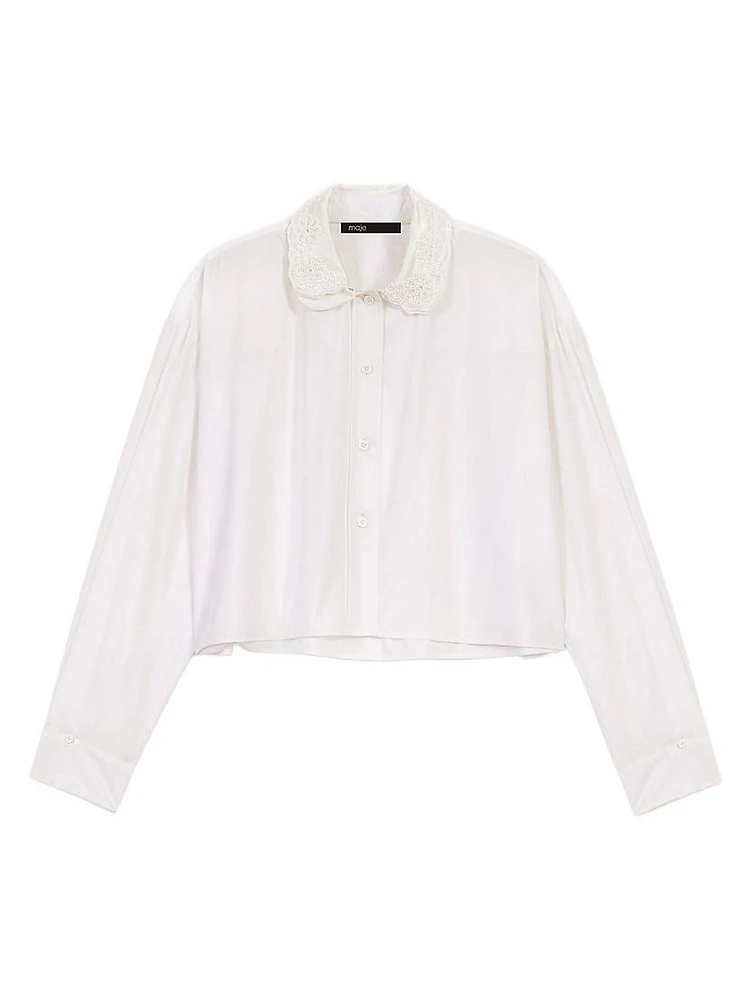 Short Shirt with Embroidered Collar