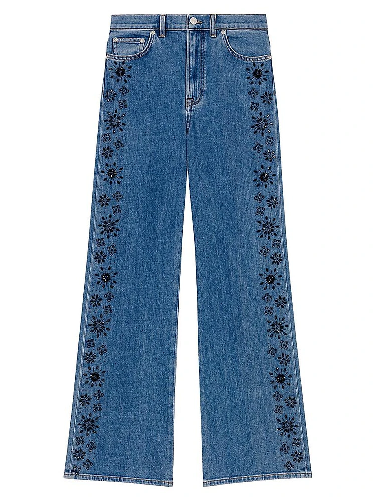 Embroidered Jeans with Rhinestones