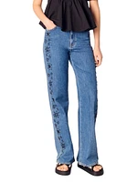 Embroidered Jeans with Rhinestones