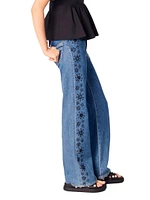 Embroidered Jeans with Rhinestones