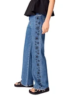 Embroidered Jeans with Rhinestones