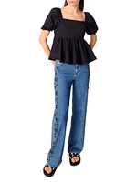 Embroidered Jeans with Rhinestones