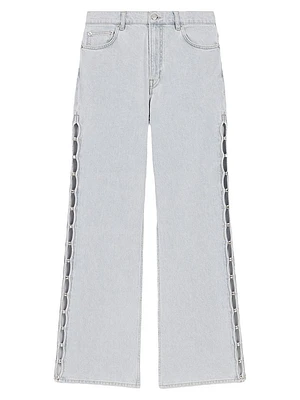 Wide-Leg Rhinestone Cutaway Jeans