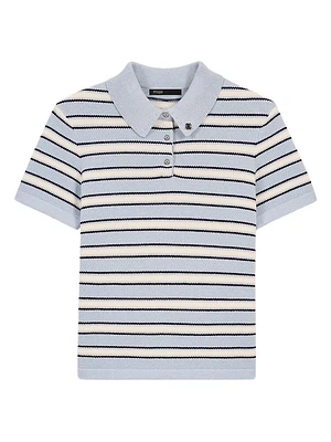 Striped Knit Polo Short Sleeve Shirt