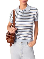 Striped Knit Polo Short Sleeve Shirt