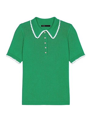 Pointelle Knit Crochet Polo Shirt
