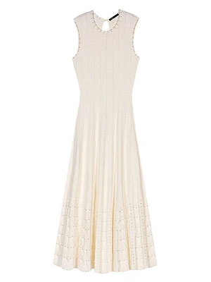 Beaded Pointelle Knit Maxi Dress
