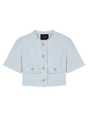Cropped Short Sleeve Tweed Jacket