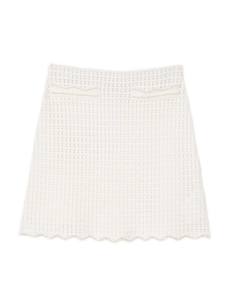 Short Pearl Bead Knit Skirt