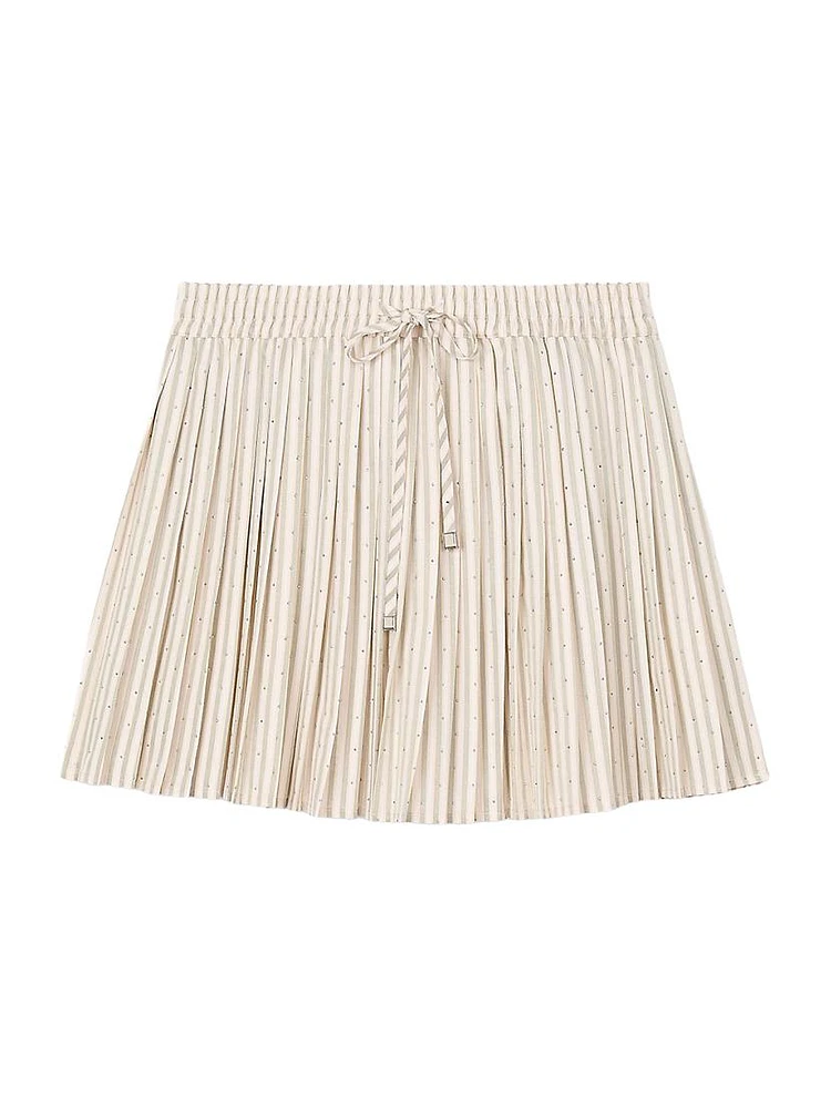 Rhinestone Striped Pleated Skirt
