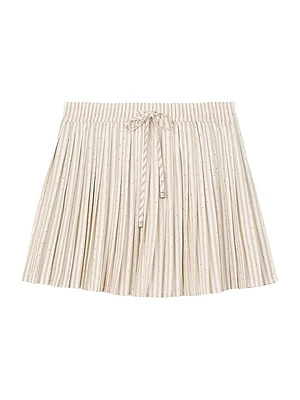 Rhinestone Striped Pleated Skirt