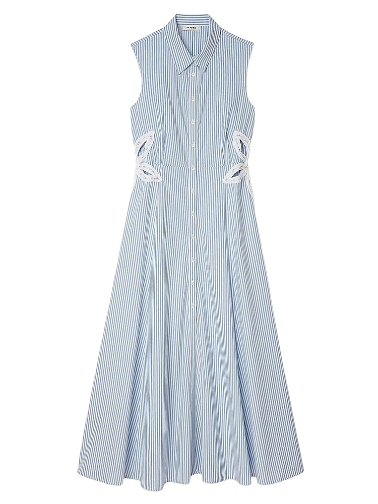 Stripy Embroidered Midi Dress