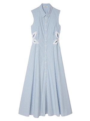 Stripy Embroidered Midi Dress
