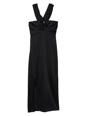 Slit Satin-Effect Dress