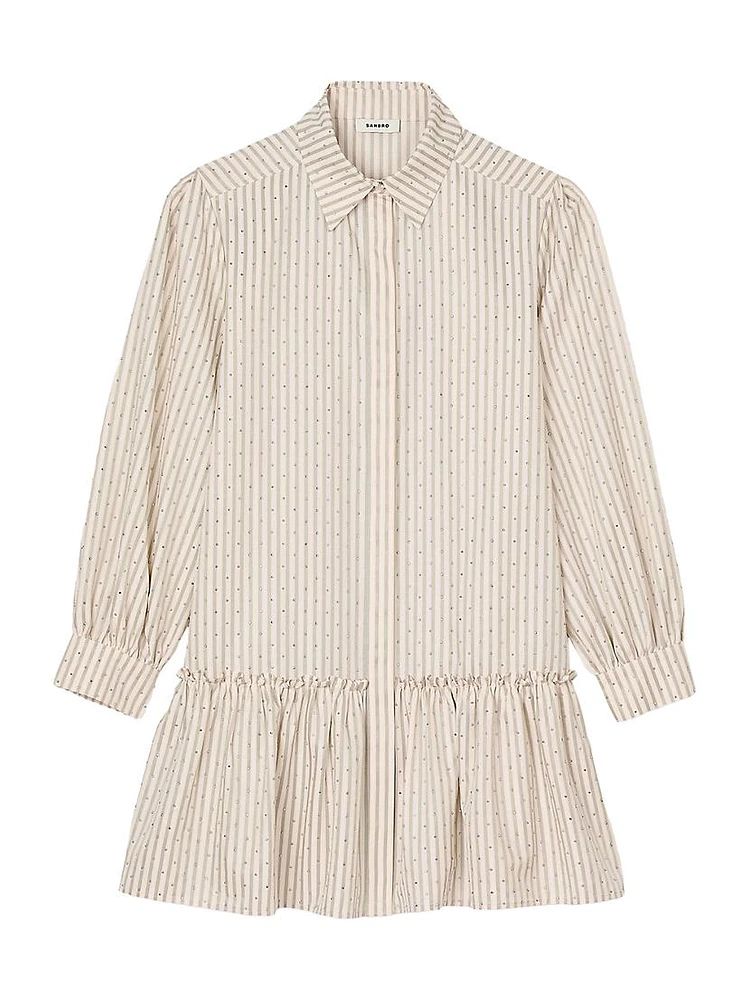 Rhinestone Striped Shirt Dress