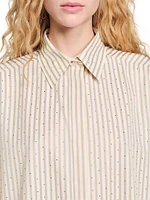 Rhinestone Striped Shirt Dress