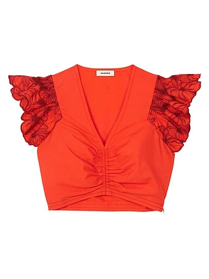 Crop Top with Embroidered Sleeves