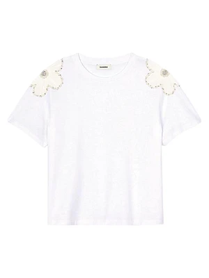 T-Shirt with Embroidered Flowers