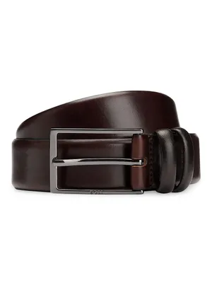 Vegetable-Tanned Leather Belt with Gunmetal Hardware