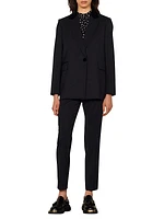 Velvet-Trim Tailored Blazer