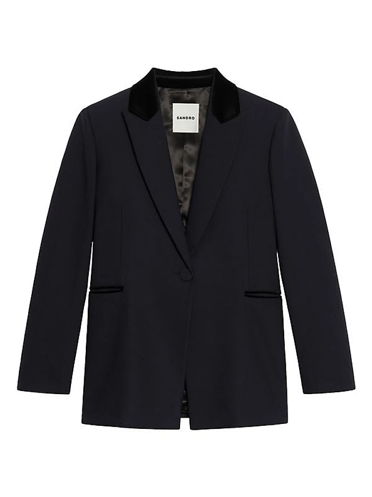 Velvet-Trim Tailored Blazer