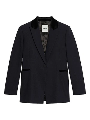 Velvet-Trim Tailored Blazer