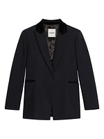 Velvet-Trim Tailored Blazer