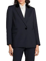 Velvet-Trim Tailored Blazer