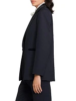 Velvet-Trim Tailored Blazer