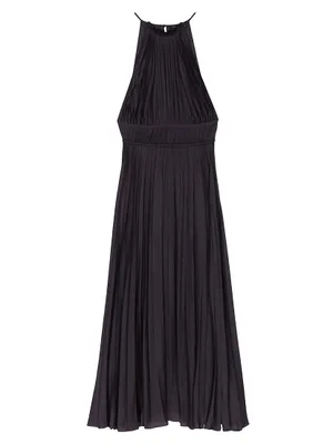 Pleated Satin Maxi Dress