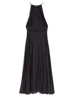 Pleated Satin Maxi Dress