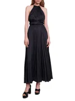 Pleated Satin Maxi Dress