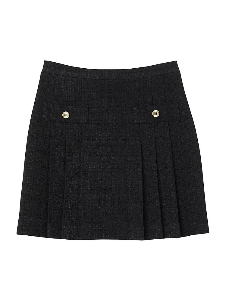 Pleated Tweed Skirt