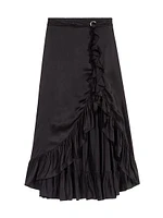 Long Satin-Effect Ruffled Skirt