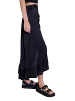 Long Satin-Effect Ruffled Skirt