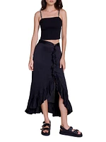 Long Satin-Effect Ruffled Skirt