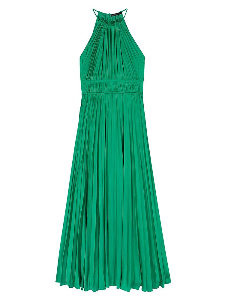 Pleated Satin Maxi Dress