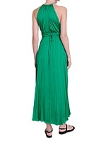 Pleated Satin Maxi Dress