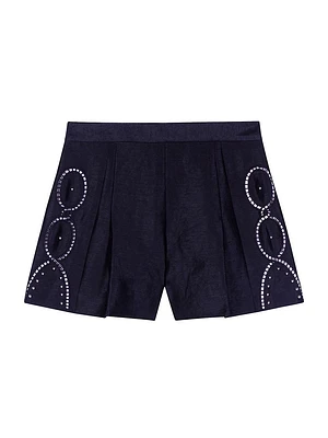 Openwork Linen Shorts with Rivets