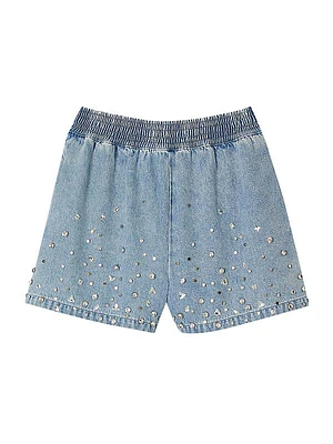 Wide Leg Rhinestone Denim Shorts