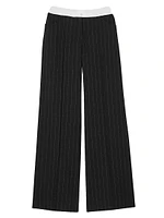 Wide-Leg Double Waistband Trousers