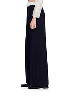 Wide-Leg Double Waistband Trousers