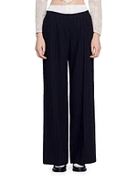 Wide-Leg Double Waistband Trousers