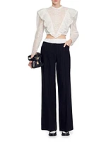 Wide-Leg Double Waistband Trousers