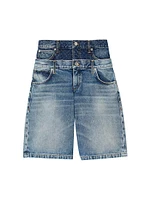 Double-Waisted Denim Bermuda Shorts