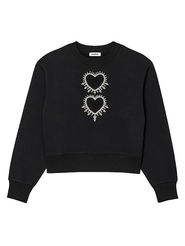 Sweatshirt with Rhinestone Hearts